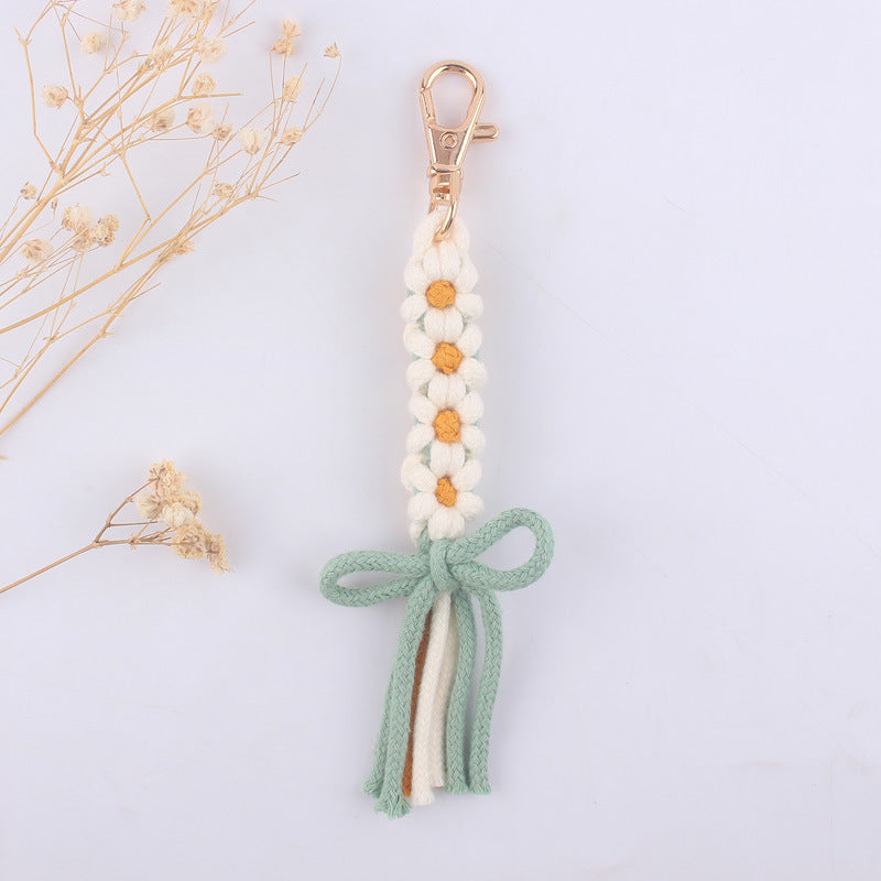 Wholesale Hand Woven Cartoon Flower Bow Knot Cotton Rope Keychain
